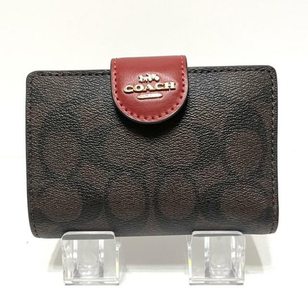 COACH(コーチ)のCOACH(コーチ) 2つ折り財布 シグネチャーミディアムコーナージップ ウォレット C0082 ダークブラウン×レッド PVC(塩化ビニール)×レザー レディースのファッション小物(財布)の商品写真