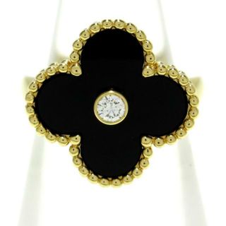 ヴァンクリーフアンドアーペル(Van Cleef & Arpels)のVanCleef & Arpels(ヴァンクリーフ&アーペル) リング美品  ヴィンテージアルハンブラ K18YG×オニキス×ダイヤモンド 黒 1Pダイヤ/約0.06カラット(リング(指輪))