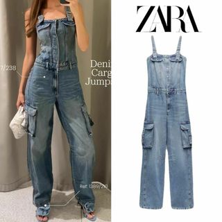 ザラ(ZARA)の22 ZARA デニム TRF カーゴ サロペット  XS(サロペット/オーバーオール)