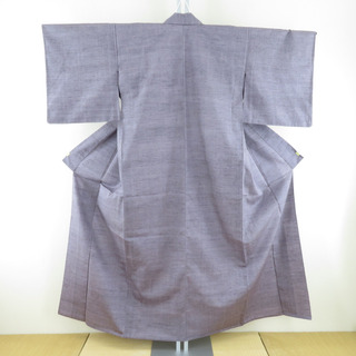 紬 着物 色無地 単衣 バチ衿 紫色 正絹 紋なし カジュアル着物 仕立て上がり 身丈153cm(着物)