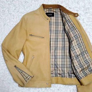 BURBERRY BLACK LABEL - M バーバリーブラックレーベル ラムレザー ジャケット キャメル ノバチェック