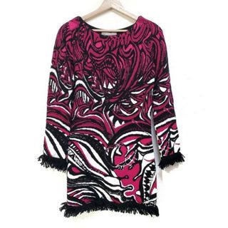 エミリオプッチ(EMILIO PUCCI)のEMILIO PUCCI(エミリオプッチ) ワンピース サイズXS レディース - ピンク×黒×白 クルーネック/長袖/ひざ丈/ニット(その他)