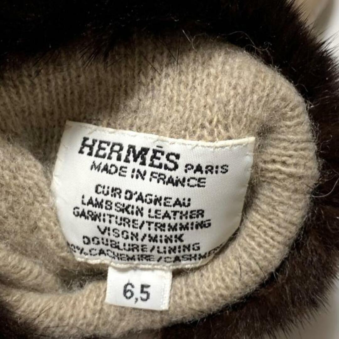 Hermes(エルメス)のHERMES(エルメス) 手袋 レディース - ベージュ×ダークブラウン レザー×ファー レディースのファッション小物(手袋)の商品写真
