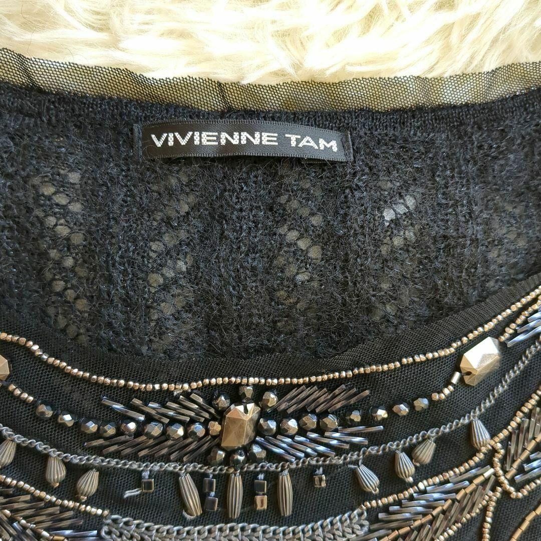 VIVIENNE TAM(ヴィヴィアンタム)のヴィヴィアンタム モヘア シルク ビジューニット 黒 サイズ0 レディースのトップス(ニット/セーター)の商品写真