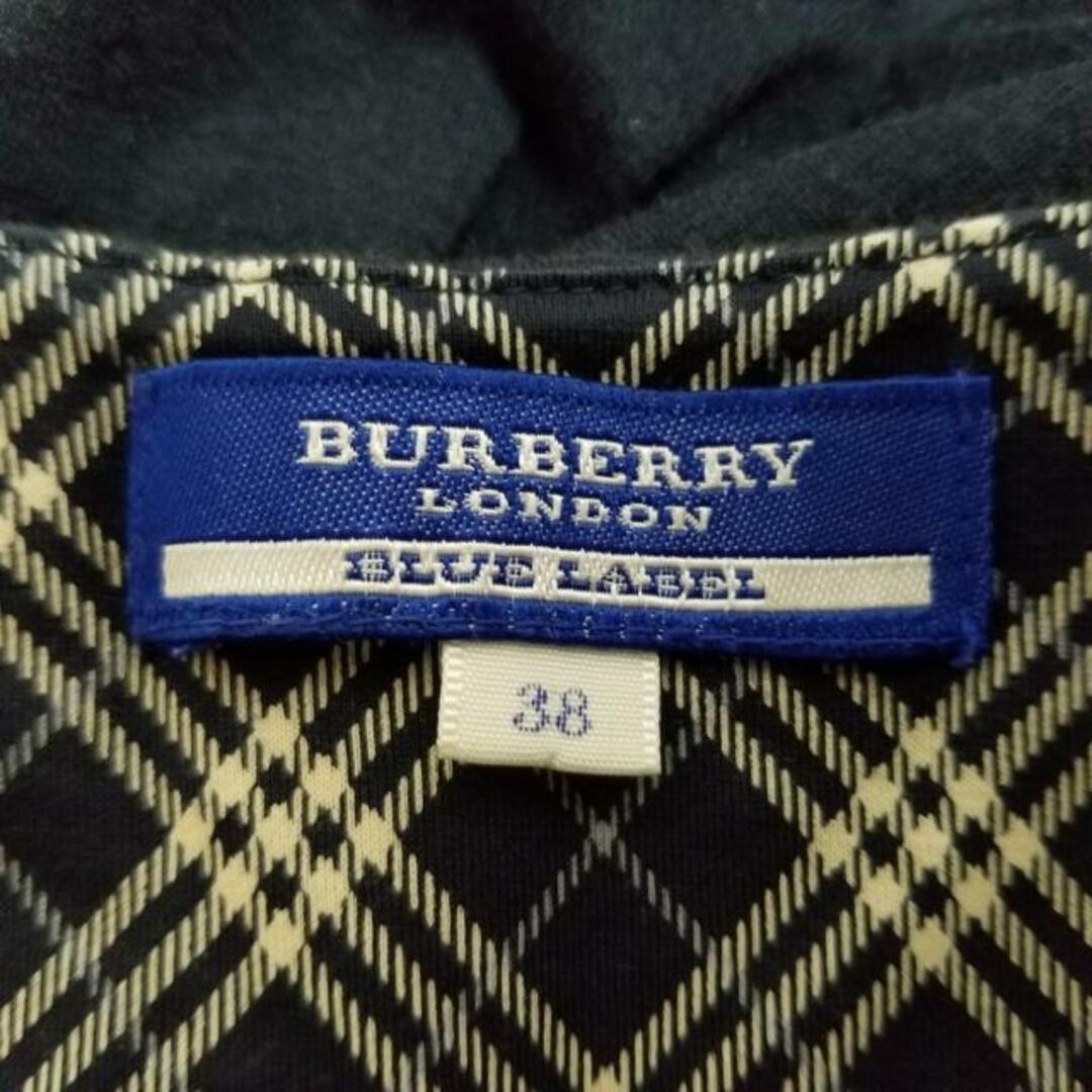 BURBERRY BLUE LABEL(バーバリーブルーレーベル)のBurberry Blue Label(バーバリーブルーレーベル) 七分袖Tシャツ サイズ38 M レディース - ダークネイビー×アイボリー Vネック/チェック柄 レディースのトップス(Tシャツ(長袖/七分))の商品写真