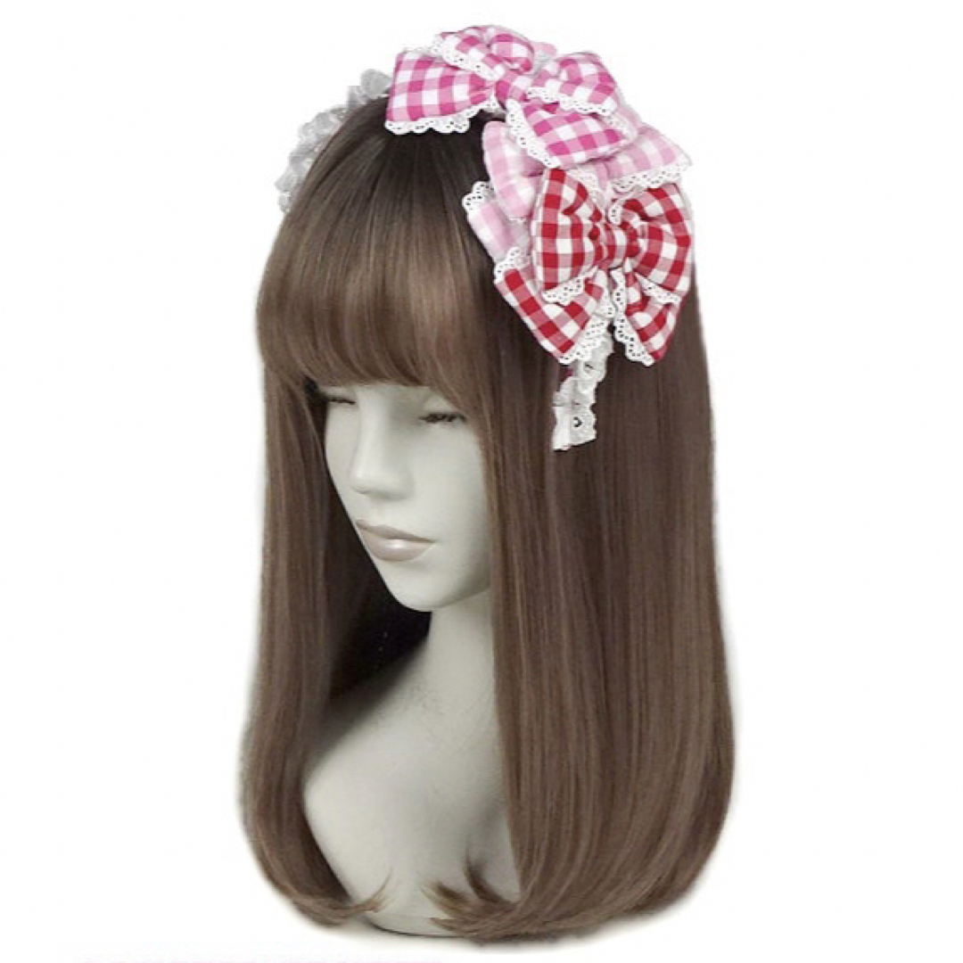 Angelic Pretty(アンジェリックプリティー)のギンガム配色ぷくぷくリボンカチューシャ レディースのヘアアクセサリー(カチューシャ)の商品写真