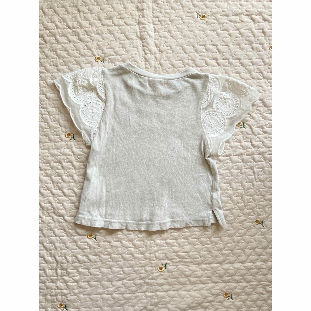 petit main(プティマイン)のpetit main 袖レースロゴTシャツ(90) キッズ/ベビー/マタニティのキッズ服女の子用(90cm~)(Tシャツ/カットソー)の商品写真