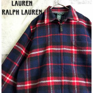 ラルフローレン(Ralph Lauren)の美品 90s ローレンラルフローレン ピュアウール ジップジャケット チェックM(ブルゾン)