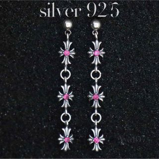 シルバー925 クロス ピアス イヤリング 男女兼用 silver925 レッド(ピアス(片耳用))