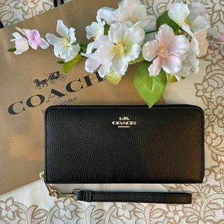 COACH ブラック シンプル ストラップ(財布)