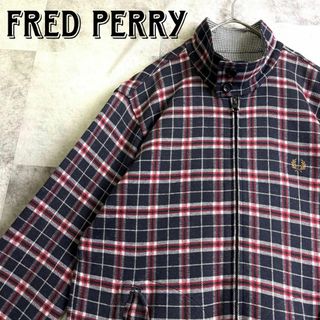 フレッドペリー(FRED PERRY)の★美品 フレッドペリー ハリントンジャケット タータンチェック 刺繍ロゴ 紺 M(ブルゾン)