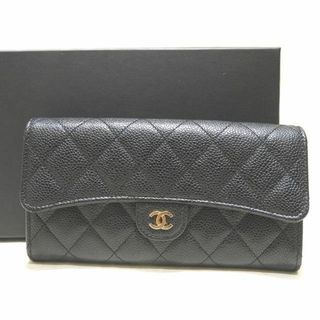 シャネル(CHANEL)の美品 CHANEL シャネル マトラッセ 長財布 中ファスナー ☆ ブラック キャビアスキン レディース ゴールド金具 ココマーク ▼ ート000/6B(財布)