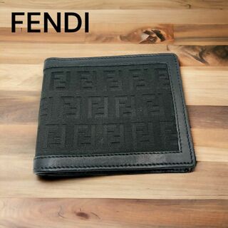 FENDI - 【良品】フェンディ　FENDI　折り財布　キャンバス　ズッキーノ　黒　レザー