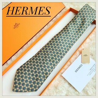 エルメス(Hermes)のHERMES エルメス シルク チェーン柄 総柄 ネクタイ外箱あり(ネクタイ)