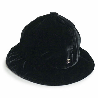 シャネル(CHANEL)のシャネル ココマーク メトロハット 帽子 Mサイズ ベルべット ベロア ビスコース シルク ブラック 黒 ゴールド金具 AA8560 CHANEL（新品・未使用品）(ハット)