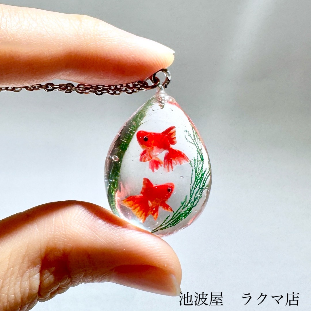 金魚雫のネックレス (琉金紅白 琉金赤)