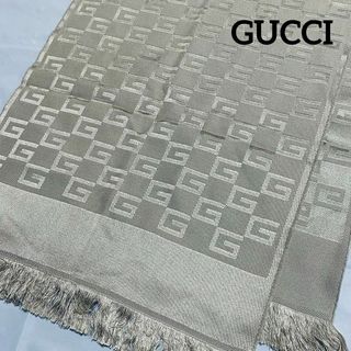 グッチ(Gucci)の美品 ★GUCCI★ マフラー Gロゴ フリンジ シルク ウール ベージュ(マフラー/ショール)