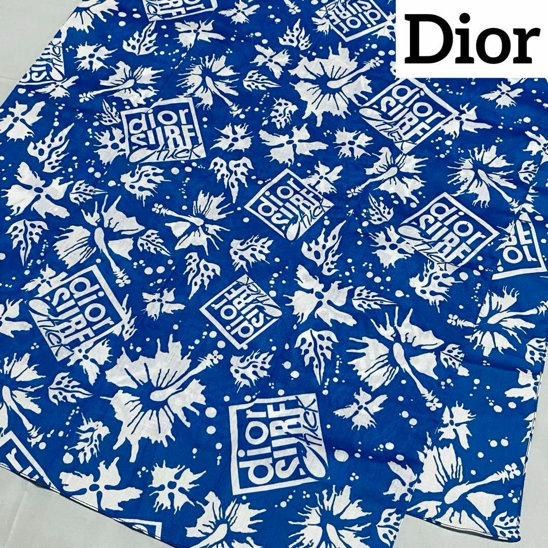 Christian Dior(クリスチャンディオール)の極美品 ★Dior★ ロングスカーフ ハイビスカス SURF コットン ブルー レディースのファッション小物(バンダナ/スカーフ)の商品写真