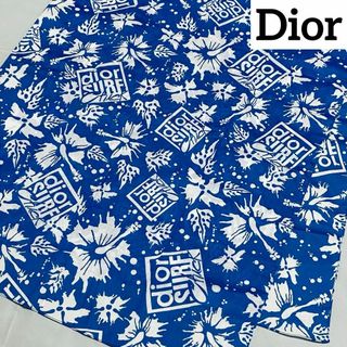 クリスチャンディオール(Christian Dior)の極美品 ★Dior★ ロングスカーフ ハイビスカス SURF コットン ブルー(バンダナ/スカーフ)