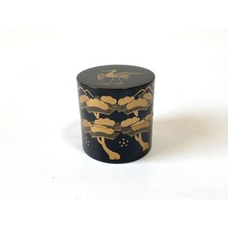 茶道具　作者不明　漆塗　松鶴蒔絵　中次茶入　棗　中次　箱付き(漆芸)