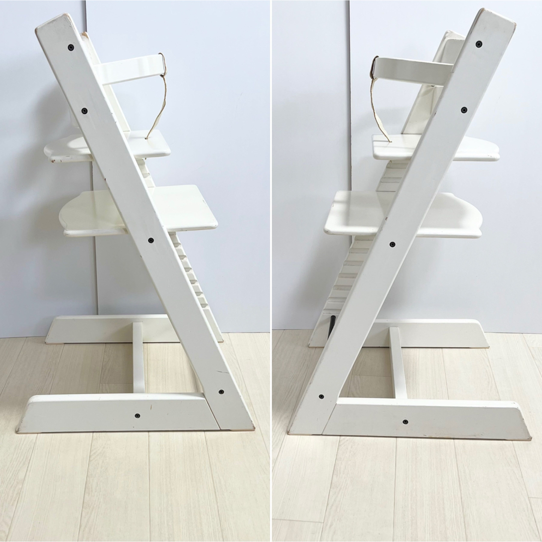 Stokke(ストッケ)のストッケ トリップトラップ ホワイト レアな旧ガード、股ベルト付き STOKKE キッズ/ベビー/マタニティの寝具/家具(その他)の商品写真