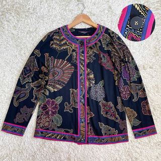 美品 大きいサイズ レオナール カーディガン シルク混 花柄 ペイズリー L 美品 大きいサイズ レオナール カーディガン シルク混 花柄 ペイズリー L