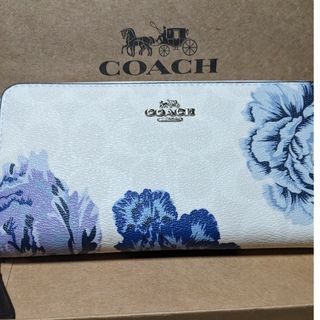 コーチ(COACH)のCOACH 長財布　白系シグネチャー青い大きい花柄(財布)