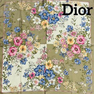 クリスチャンディオール(Christian Dior)の★Christian Dior★ スカーフ 大判 花 カーキ ピンク ブルー(バンダナ/スカーフ)