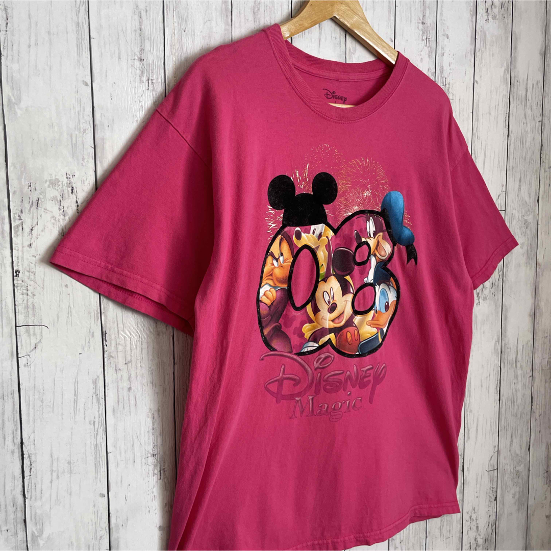 Disney(ディズニー)のDisney ディズニー マジック ミッキー Tシャツ ピンク 08 半袖 古着 メンズのトップス(Tシャツ/カットソー(半袖/袖なし))の商品写真