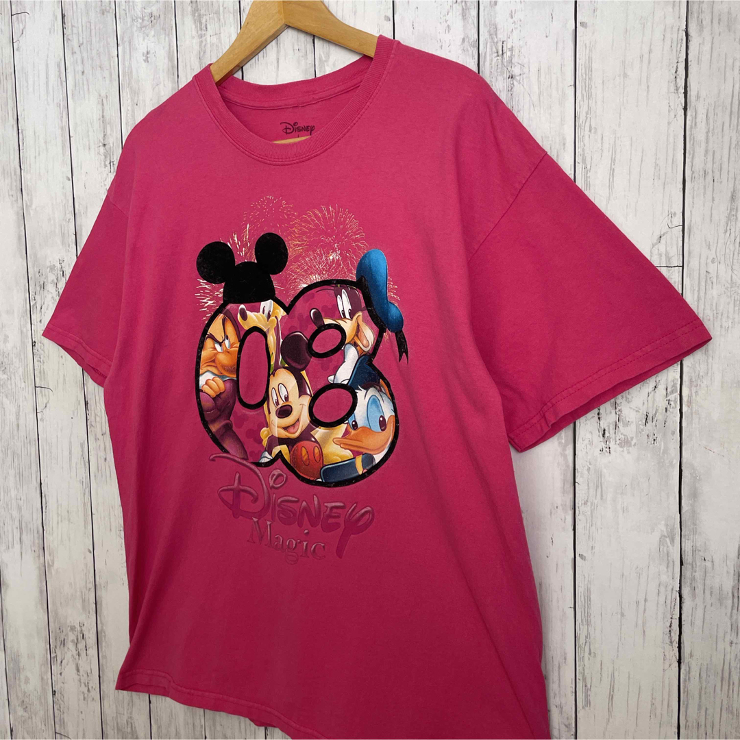 Disney(ディズニー)のDisney ディズニー マジック ミッキー Tシャツ ピンク 08 半袖 古着 メンズのトップス(Tシャツ/カットソー(半袖/袖なし))の商品写真