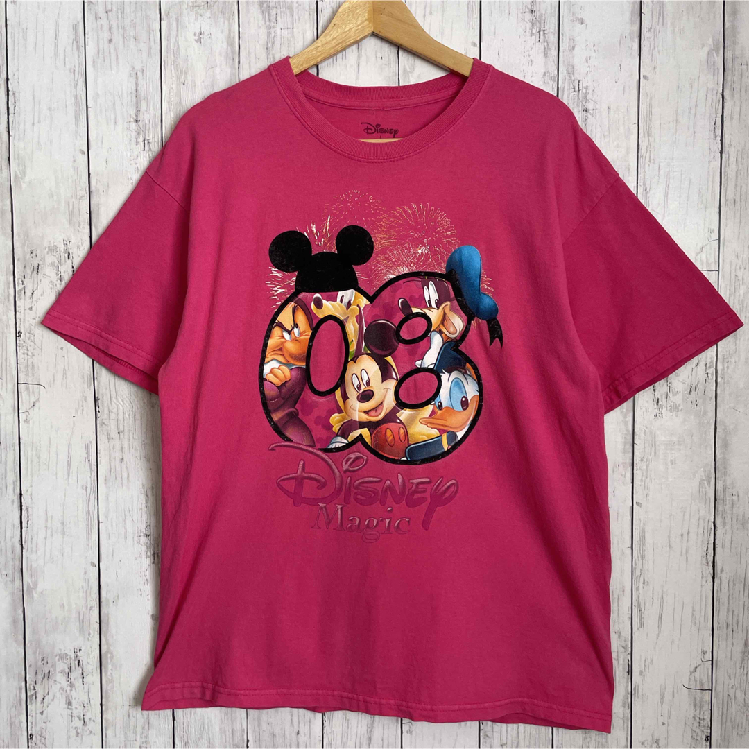 Disney(ディズニー)のDisney ディズニー マジック ミッキー Tシャツ ピンク 08 半袖 古着 メンズのトップス(Tシャツ/カットソー(半袖/袖なし))の商品写真