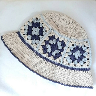 モチーフつなぎの帽子 グラニースクエア 春夏 帽子 ハット 手編み 編み物(帽子)