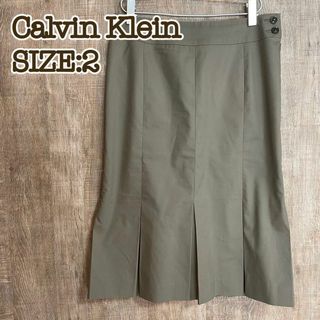 カルバンクライン(Calvin Klein)のCalvin Klein カルバンクライン　ボックスプリーツスカート　カーキ　2(ひざ丈スカート)