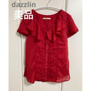 ダズリン(dazzlin)の美品dazzlinダズリン　リボン柄ブラウス　レッドS(シャツ/ブラウス(半袖/袖なし))