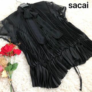 sacai - 【美品】サカイ 総プリーツ ボウタイシャツ レース 黒 L 大きいサイズ