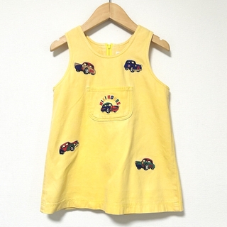 mikihouse - ミキハウス 100 車刺繍入りジャンパースカート 黄色 イエロー 日本製