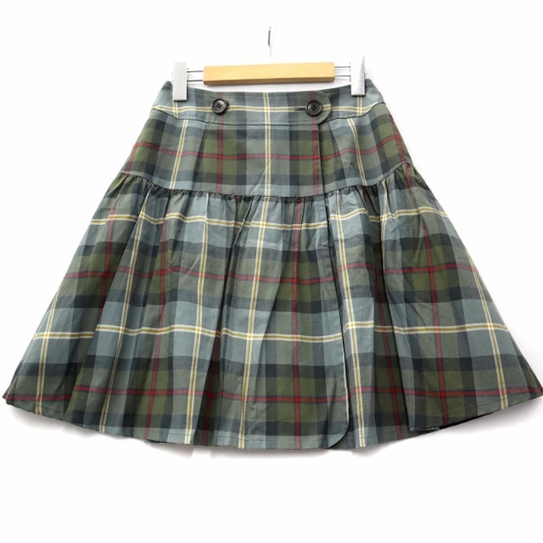Yorkland(ヨークランド)のヨークランド コットン チェック 切り替え ラップ スカート 9 カーキ レディースのスカート(ひざ丈スカート)の商品写真