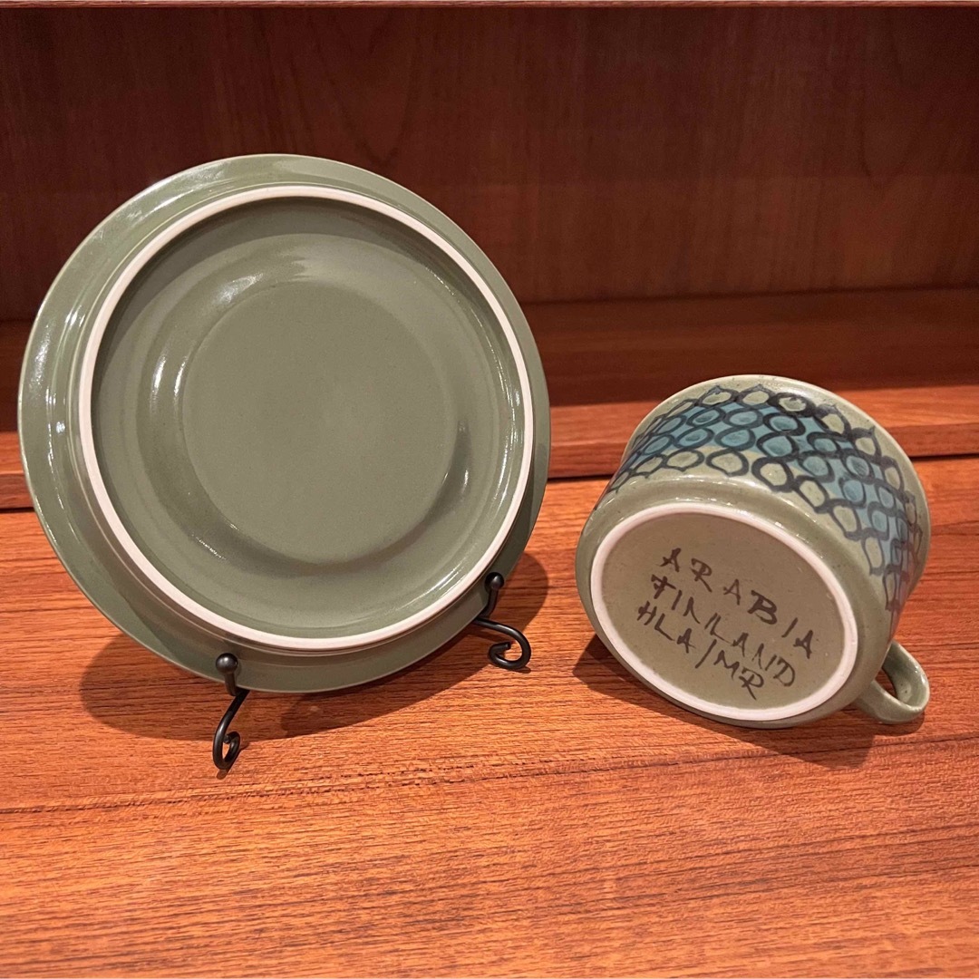 ARABIA(アラビア)の【希少かつ美品】HLA - olive green ドット柄/ ARABIA インテリア/住まい/日用品のキッチン/食器(グラス/カップ)の商品写真