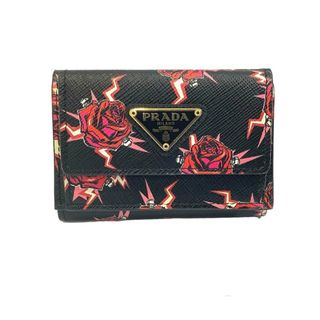 プラダ(PRADA)のプラダ(PRADA) 三つ折りコンパクトウォレット サフィアーノレザー ローズプリント 1MH021 【中古】KB-8140(財布)