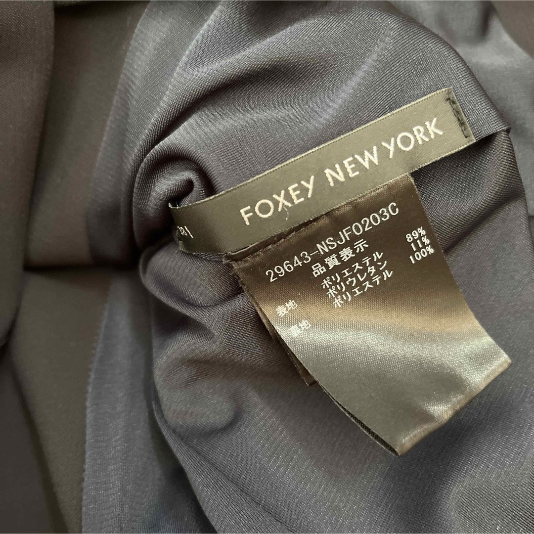 FOXEY NEW YORK(フォクシーニューヨーク)の美品 FOXEY New York リボン襟 ネイビー ジャケット レディースのジャケット/アウター(テーラードジャケット)の商品写真