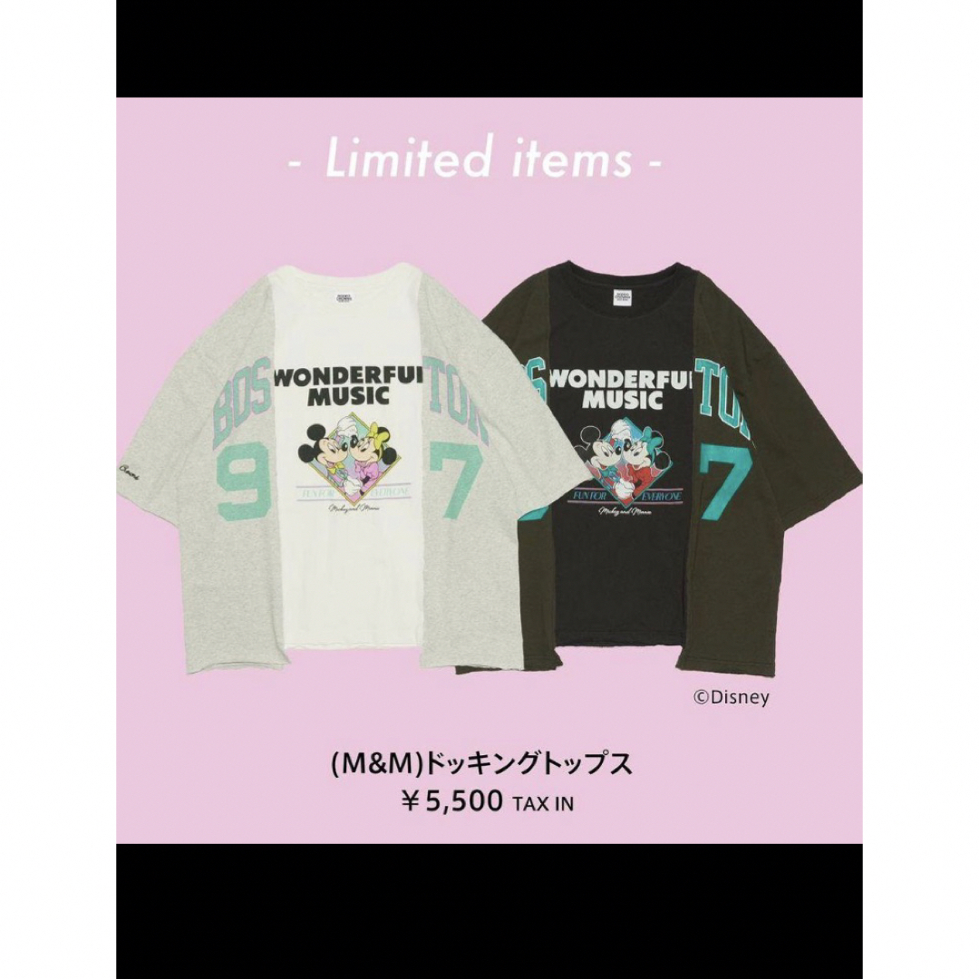 RODEO CROWNS WIDE BOWL(ロデオクラウンズワイドボウル)の店舗限定商品 M&Mドッキングトップス ディズニーコラボ RODEO! レディースのトップス(Tシャツ(半袖/袖なし))の商品写真