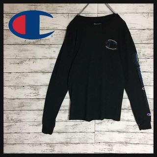 チャンピオン(Champion)の【希少デザイン】チャンピオン　長袖プリントTシャツ　人気黒Sサイズ　F473(Tシャツ/カットソー(七分/長袖))