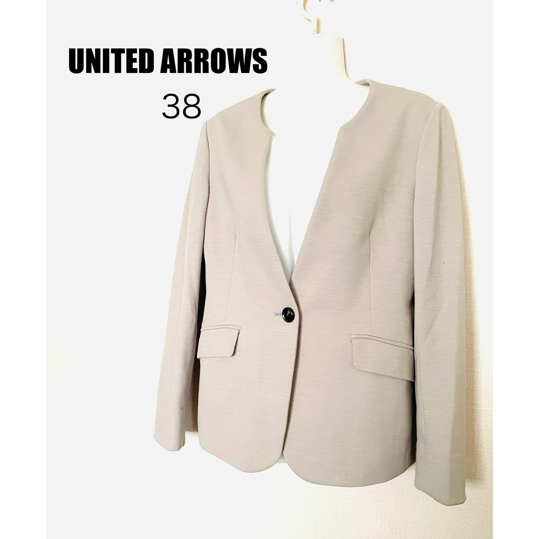 UNITED ARROWS green label relaxing(ユナイテッドアローズグリーンレーベルリラクシング)のノーカラージャケットレディース 38★ UNITED ARROWS 裏地付 レディースのジャケット/アウター(ノーカラージャケット)の商品写真