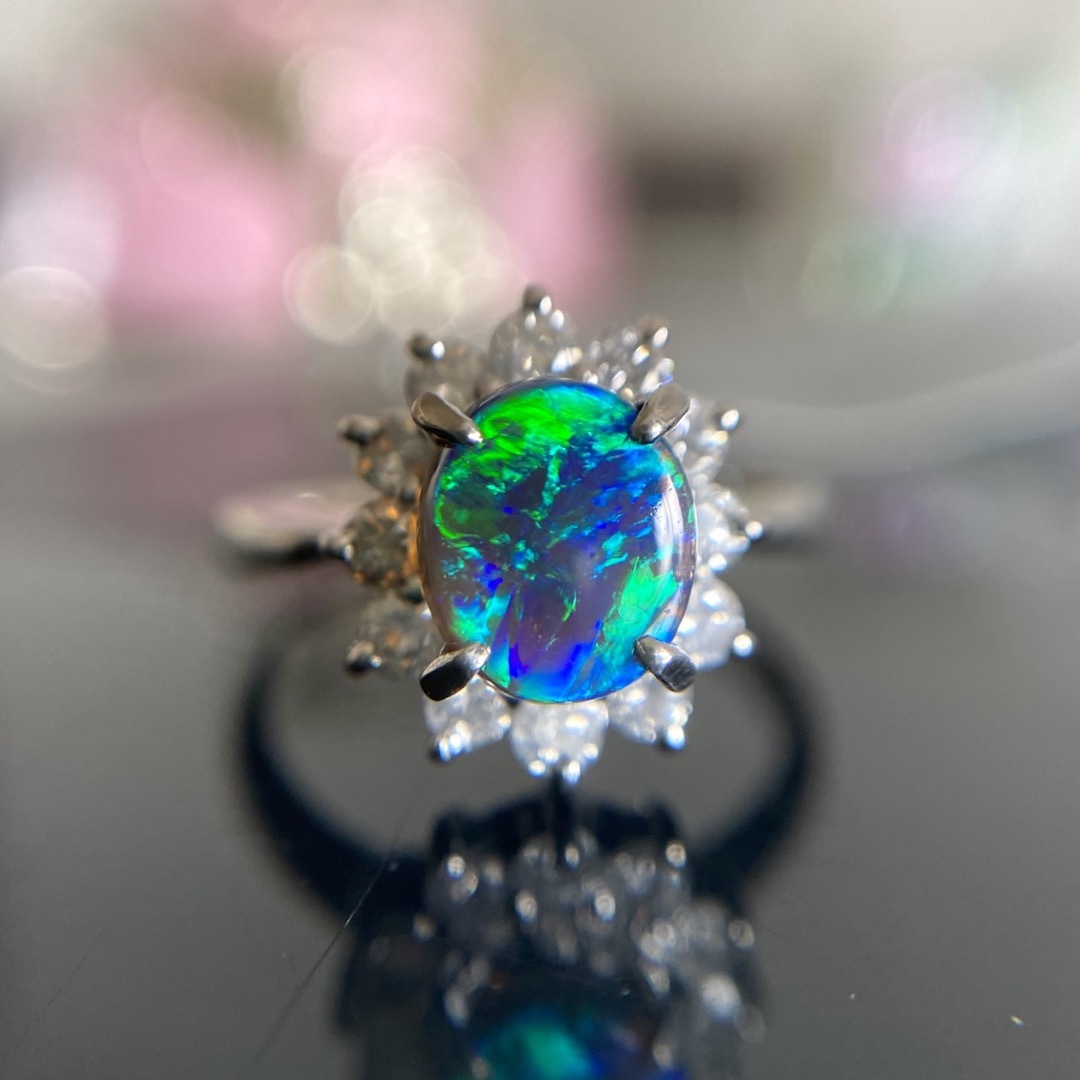 Pt900    優雅な美 ブラックオパール ダイヤモンド リング レディースのアクセサリー(リング(指輪))の商品写真