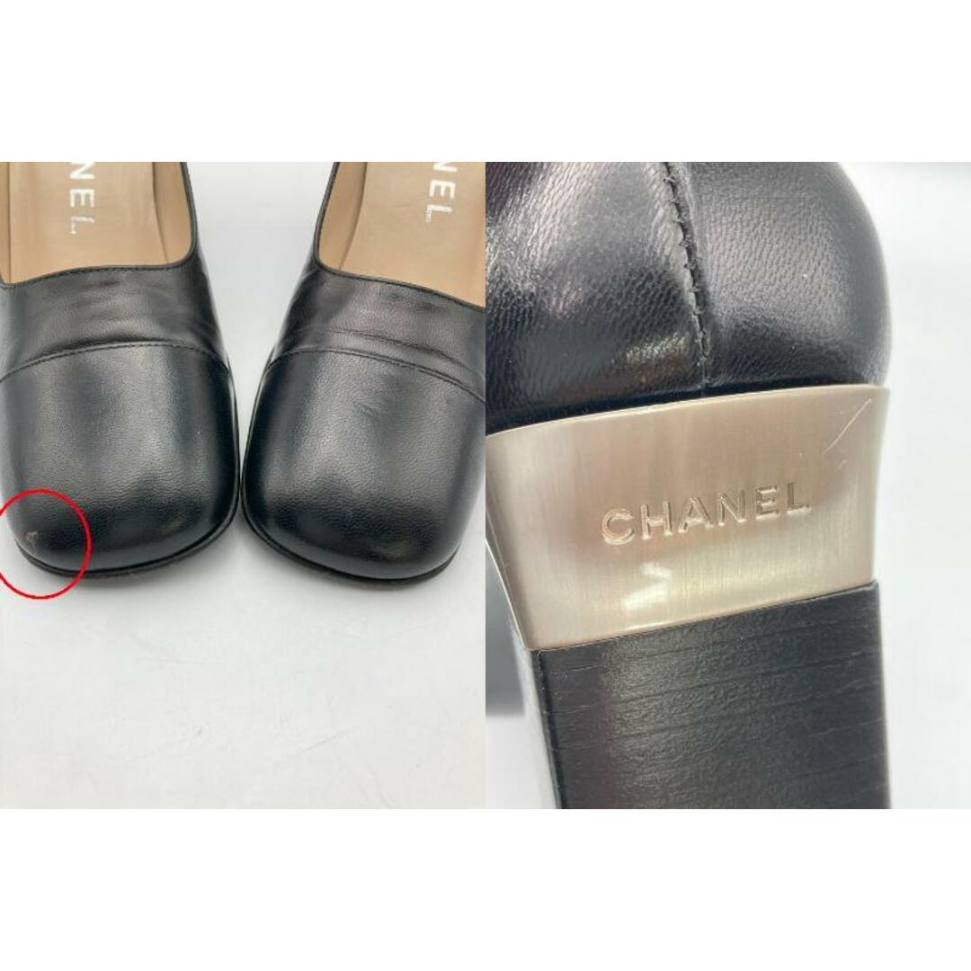 CHANEL シャネル スクエアトゥ レザー パンプス サイズ34 レディース ブラック 中古 D4 レディースの靴/シューズ(ハイヒール/パンプス)の商品写真