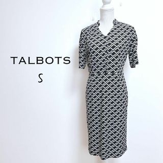 タルボット(TALBOTS)のタルボット　総柄ワンピース　幾何学模様　ウエストゴム【S】フロントタック(ひざ丈ワンピース)