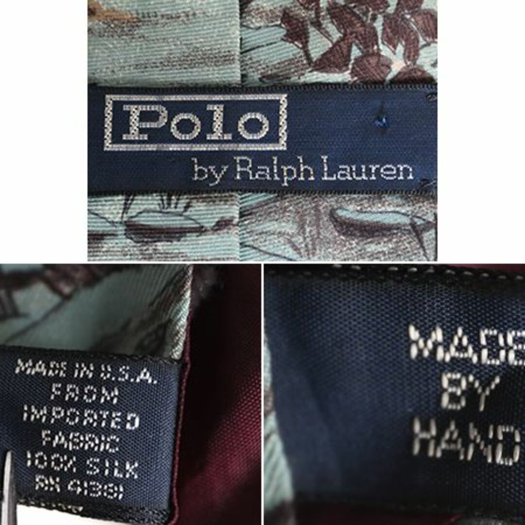 Ralph Lauren(ラルフローレン)の90s USA製 100% シルク ハンドメイド ポロ ラルフローレン ネクタイ / 古着 90年代 オールド ブランド カジュアル サファリ 総柄 アニマル メンズのファッション小物(ネクタイ)の商品写真