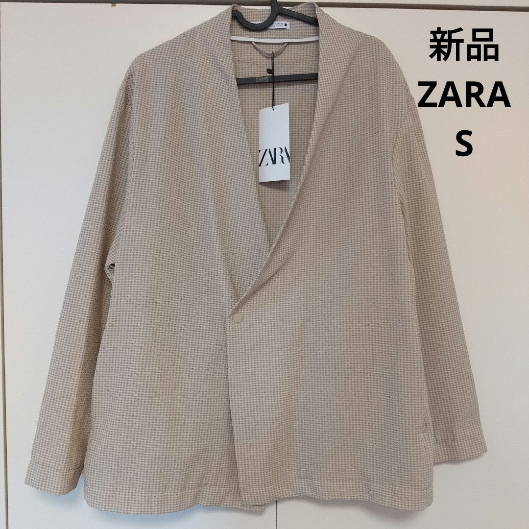 ZARA(ザラ)のZARA パッカブル シアサッカージャケット ベージュ ノーカラー メンズのジャケット/アウター(ノーカラージャケット)の商品写真