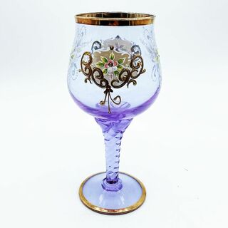 ベネチアングラス ムラノ イタリア ワイングラス ラベンダー 金彩 花紋(ガラス)