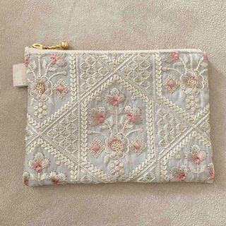 14センチ　インド刺繍ポーチ　ブルーグレー　439(ポーチ)